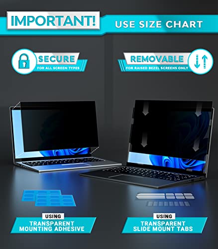 PYS 17.3" Laptop Anti-Glare Privacy Screen Filter - 16:9 Aspect Ratio - Lightweight - Easy Installation