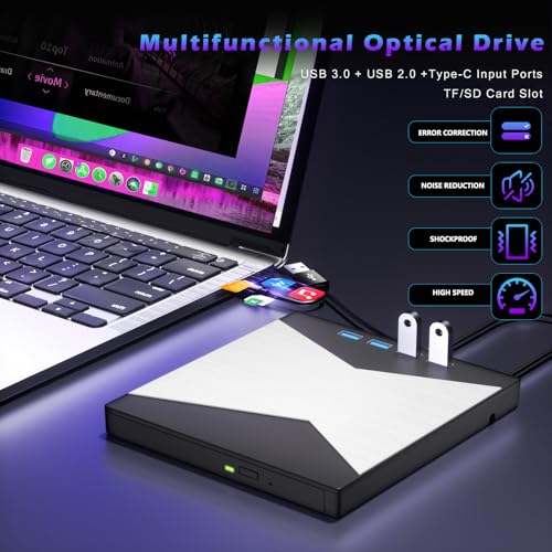 Wbacon 7 in 1 External DVD CD Drive USB 3.0 Type C for Laptop & PC
