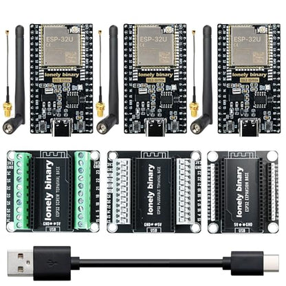 LONELY BINARY 3-Pack ESP32 External IPEX Antenna Edition Dual-Core MCU with Bluetooth and Wi-Fi Connectivity