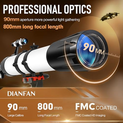 Dianfan 90mm 90800 800mm Manual Focus Altazimuth Telescope