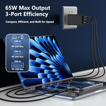 weiship 100W DP-A127G65 USB Type C Multi Port Charger Block 3 Ports