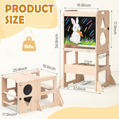 Woodure 4-in-1 150 Pounds DW1357 Multifunctional Wooden Step Stool