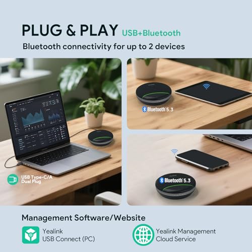 Yealink 5.04x5.04inch SP92 Conference Speakerphone Bluetooth/USB-C/USB-A
