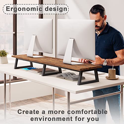 TEAMIX 42 inch DS100E Monitor Riser Stand Heavy-Duty Wood and Metal Ergonomic Desk Organizer