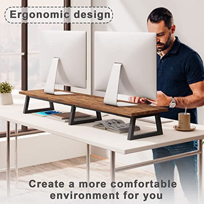 TEAMIX 42 inch DS100E Monitor Riser Stand Heavy-Duty Wood and Metal Ergonomic Desk Organizer
