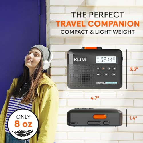 KLIM 4.76 x 3.61 x 1.56 inches Cassette Player Model K7 - Portable - Rechargeable - 16GB SD Card Included