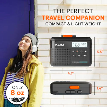 KLIM 4.76 x 3.61 x 1.56 inches Cassette Player Model K7 - Portable - Rechargeable - 16GB SD Card Included