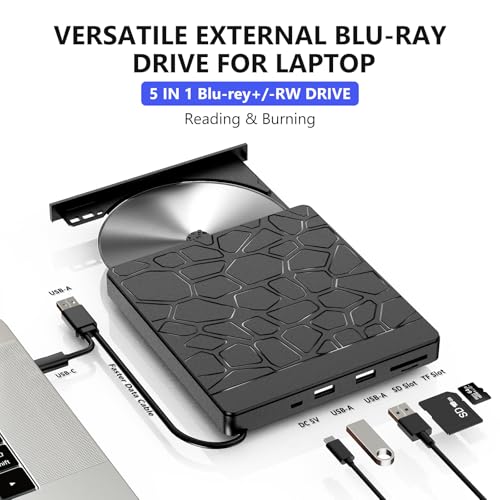 YUNINFANG External Portable Blu-ray Drive USB 3.0 Type A/C Black