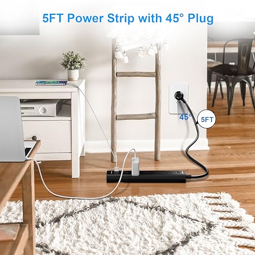 IECOPOWER 10.3" x 1.97" Power Strip Model WD-R1203U 125V 10A 5 Outlets with 3 USB Ports