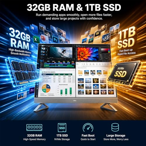Dell 27'' Inspiron AIO 1920x1080 Intel Core i7 5.4GHz DDR5 32GB 1TB SSD NVIDIA GeForce MX570A Touchscreen All-in-One