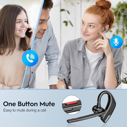 New Bee M51 Bluetooth Headset Wireless Earpiece Charging Case, 500mAh, 80h Playtime, Bluetooth 5.2, Noise Cancelling, Hands-Free
