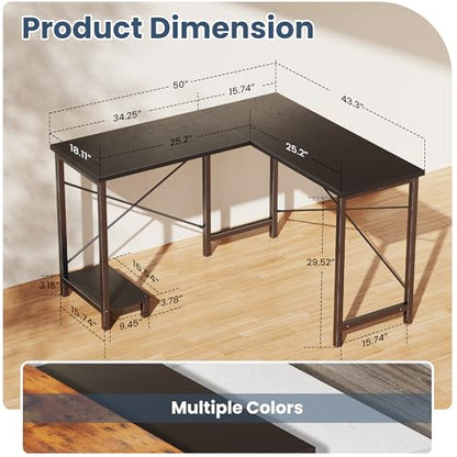 DUMOS 50 Inch DUYMHJ3-FH-LXZ02JB-49BK Modern L-Shape Writing Desk