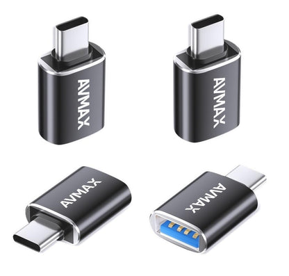 AVMAX USB C to USB A Adapter 4 Pack Model UAP3J Black