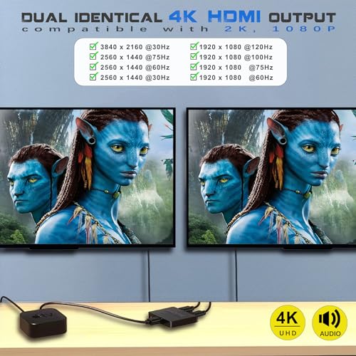 Mindorlen HDMI Splitter 2 Ports 4K 30Hz Dual Output