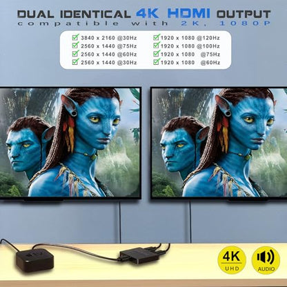 Mindorlen HDMI Splitter 2 Ports 4K 30Hz Dual Output