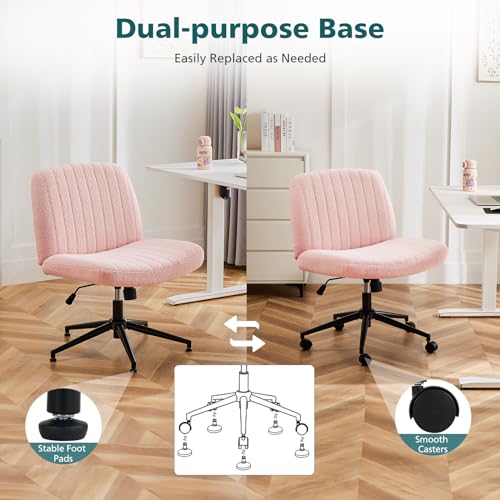 OLIXIS Criss Cross Chair 7262V2-TDPK Ergonomic Indoor Wide Seat Adjustable Rolling Armless Soft Fabric