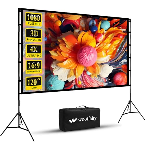Wootfairy 120 inch Projector Screen 16:9 HD Manual Polyester Tripod Mount Screen