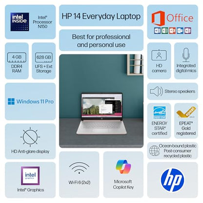 HP 14" Laptop 2026 Intel N150 1366x768 4GB DDR4 SSD 128GB