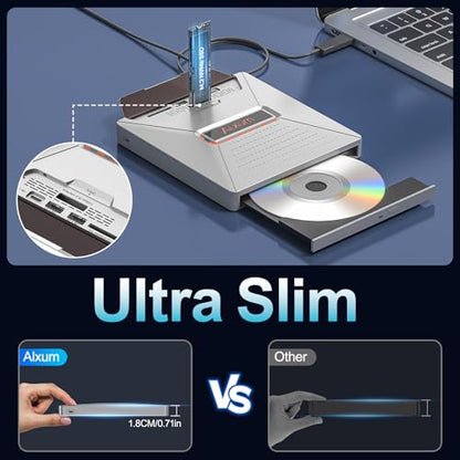 Alxum Ultra-Thin USB 3.0 Type C External CD/DVD Drive F05 - 8X DVD, 24X CD - Portable Optical Drive