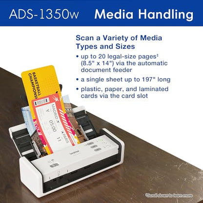 Brother ADS-1350W Document Scanner | 600 dpi | Compact design | USB, Ethernet, Wi-Fi Connectivity