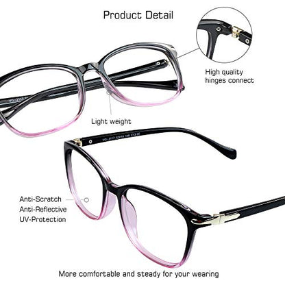 VisionGlobal 52mm 13g VG_S2117_black purple(c13)+2.00 Square Blue Light Blocking Reading Glasses