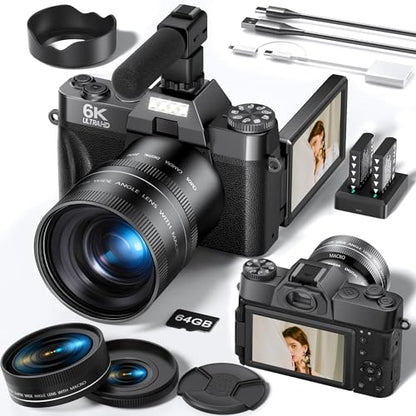 FLATIC 64MP CDR10 6K Digital Camera Compact with 3" AMOLED Screen