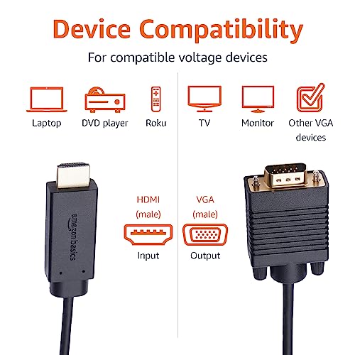 Amazon Basics 6FT HDMI to VGA Male Cable, 1080P, 60Hz, Black