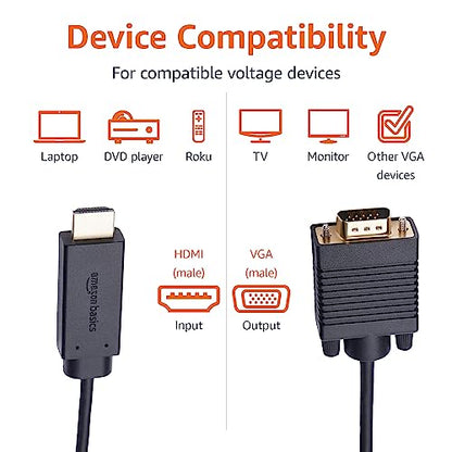 Amazon Basics 6FT HDMI to VGA Male Cable, 1080P, 60Hz, Black
