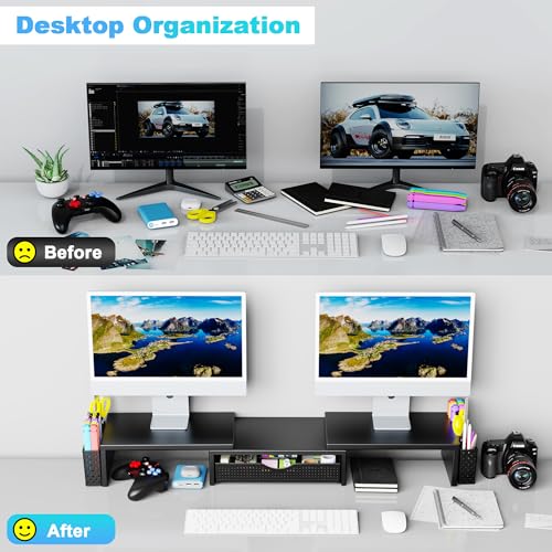 Spacrea 40.6 x 9.3 x 4.3 Inches SP-D1-2 Dual Monitor Stand Riser Metal Organizer