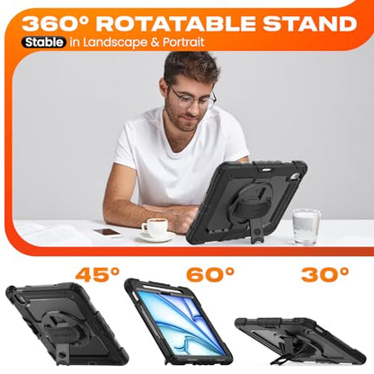 SEYMAC stock Case for iPad Air 11 inch A3463/A3460/A3459/A3266/A3267/A3270/A2902/A2903/A2904, Heavy Duty Slim, Black