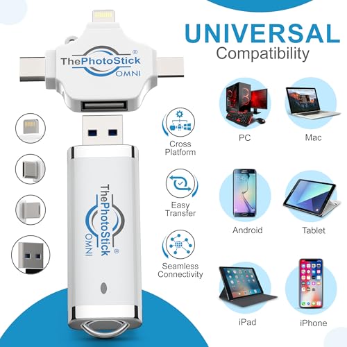 ThePhotoStick Omni 32GB TPSOMNI32GB USB Flash Drive – Multi-Device Compatible Automatic Backup Solution for Photos and Videos