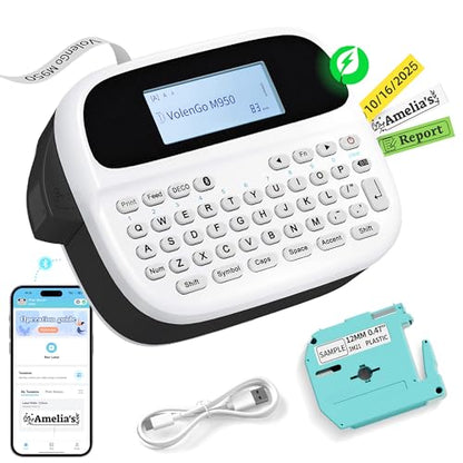 VolenGo M950 Label Maker 203 DPI Portable Inkless Rechargeable Monochrome Label Printer