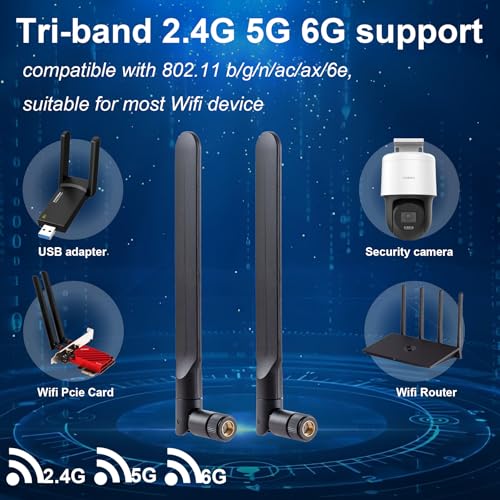 eifagur 2-Pack 9dBi WLAN Antenna 2.4GHz/5GHz/6GHz 50 Ohm RP-SMA