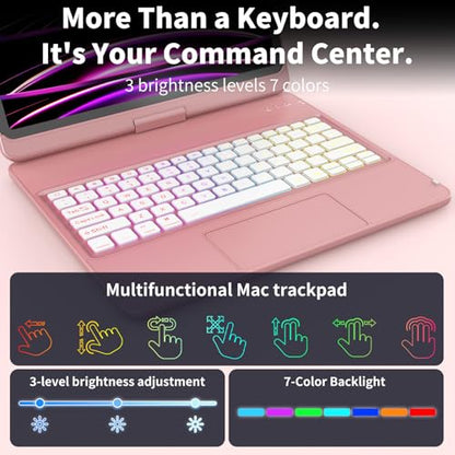 HOTLIFE 360° Rotatable Case for iPad Air 13 inch & iPad Pro 12.9 inch (Multiple Models) | Bluetooth Backlit Keyboard, Multi-Touch Trackpad