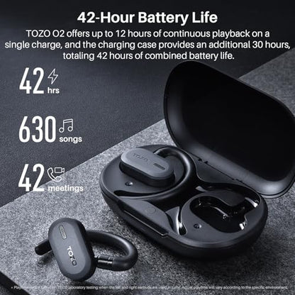 TOZO O2 T13187 Wireless Earbuds Bluetooth 5.3 Open Ear 42 Hours Playtime Noise Cancellation Black