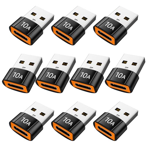 TFAK 10pcs-black-tfak usb 2.0 USB C Adapter, 200W Power Output, 480Mbps Data Transfer Speed, Not Smart Home Compatible, Black