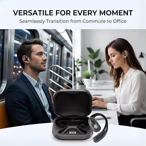 HAUSBELL Bluetooth 5.4 Q16 Earbuds Open Ear Design IPX5 Waterproof Black