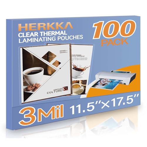 HERKKA 100 Pack Laminating Sheets 3 Mil Clear Thermal Pouches 11.5 x 17.5 Inch