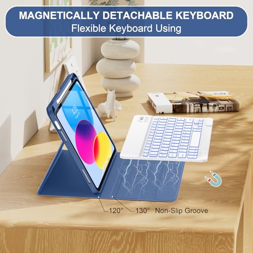 Soke iPad 10th/11th Generation Keyboard Case Model A2696/A2757/A2777/A3162 with Wireless Bluetooth Connectivity, Mechanical Switches, Ambidextrous Hand Orientation, Ocean Marble Color