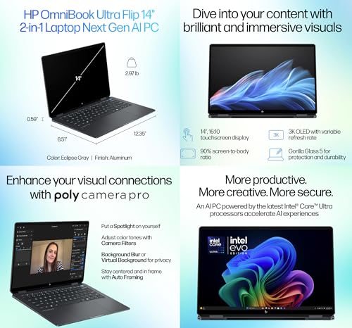 HP 14.0" Omnibook Ultra Flip Creator 2880 x 1800 Touchscreen OLED Convertible Laptop