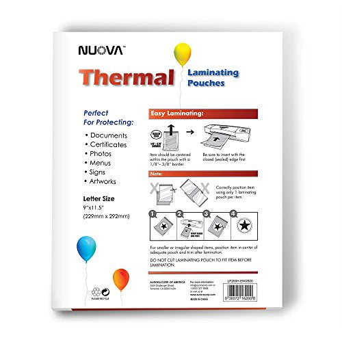 Nuova 9" x 11.5" LP200H Thermal Laminating Pouches, 3 mil, 200 Pack