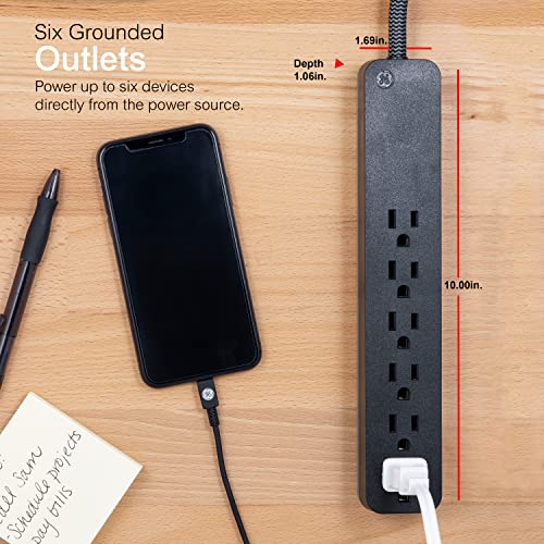 GE 62939 6 Outlet Surge Protector 125 Volts 840 Joules Type B Black Braided Power Strip