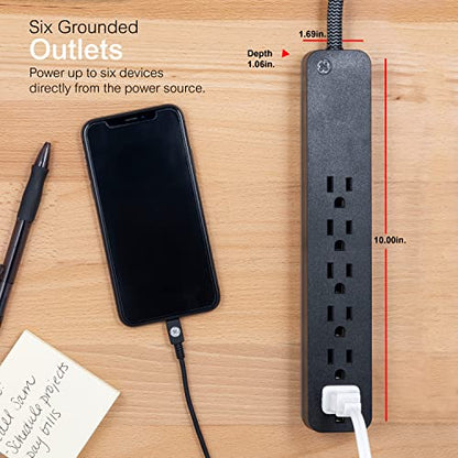 GE 6-Outlet Surge Protector with 20 Ft Braided Extension Cord, 240 Volts, 840 Joules Surge Rating, Model 62943