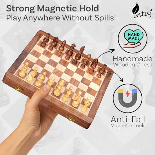 INTAJ 12" Standard Edition Wooden Chess Set Wooden Chess Board Travel Foldable