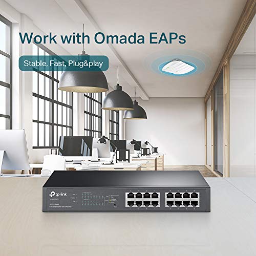 TP-Link 16-Port TL-SG1016PE PoE+ Switch 120V 40W Output 40C Metal RJ45