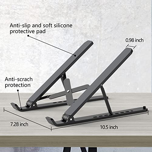 Tonmom Laptop Stand 10.5" x 1.96" x 0.68" Adjustable Metal/ABS/ Silicone Laptop Holder with 7 Levels of Height Adjustment for 10-15.6" Laptops and Tablets