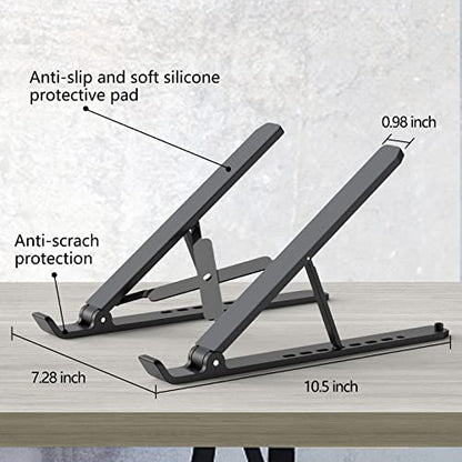 Tonmom Laptop Stand 10.5" x 1.96" x 0.68" Adjustable Metal/ABS/ Silicone Laptop Holder with 7 Levels of Height Adjustment for 10-15.6" Laptops and Tablets