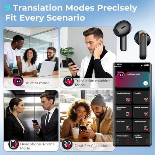 Yworlln NE70 Wireless Bluetooth Earbuds, Real-Time Translation, Supports 165 Languages, Active Noise Cancellation