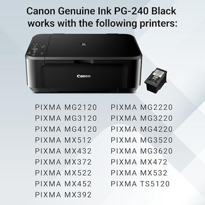Canon PG-240 Genuine Black Ink Cartridge, 180 Page Yield, Compatible with MG2120/3122/3520, MX512, TS5120