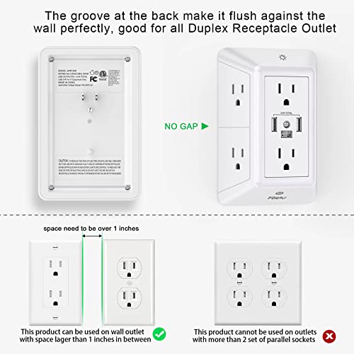 POWRUI 6 Outlet Power Strip 125V 15A Surge Protection Model 508-2U1C